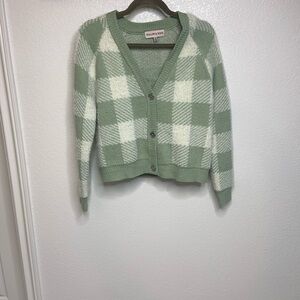 Hollister Women's Checkered Cardigan in Green and Cream